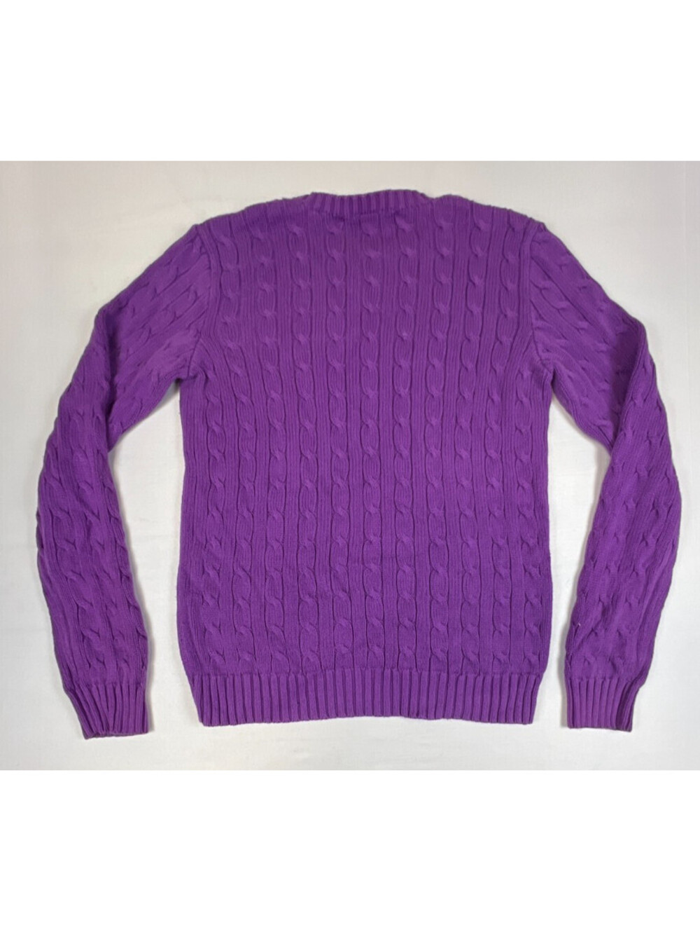 Ralph Lauren Sport Women's L Purple Cable Knit Cotton Crewneck Pullover Sweater - Picture 2 of 10